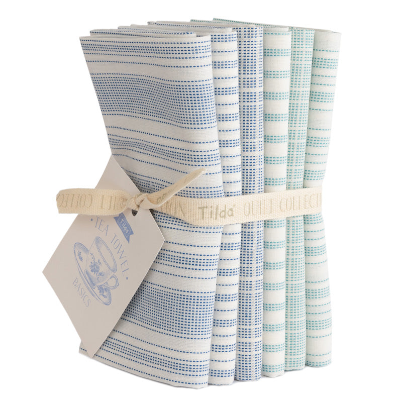 Fabric Fat Quarters Woven Tea Towel: 50 x 55cm Blue/Teal (Bundle of 6)