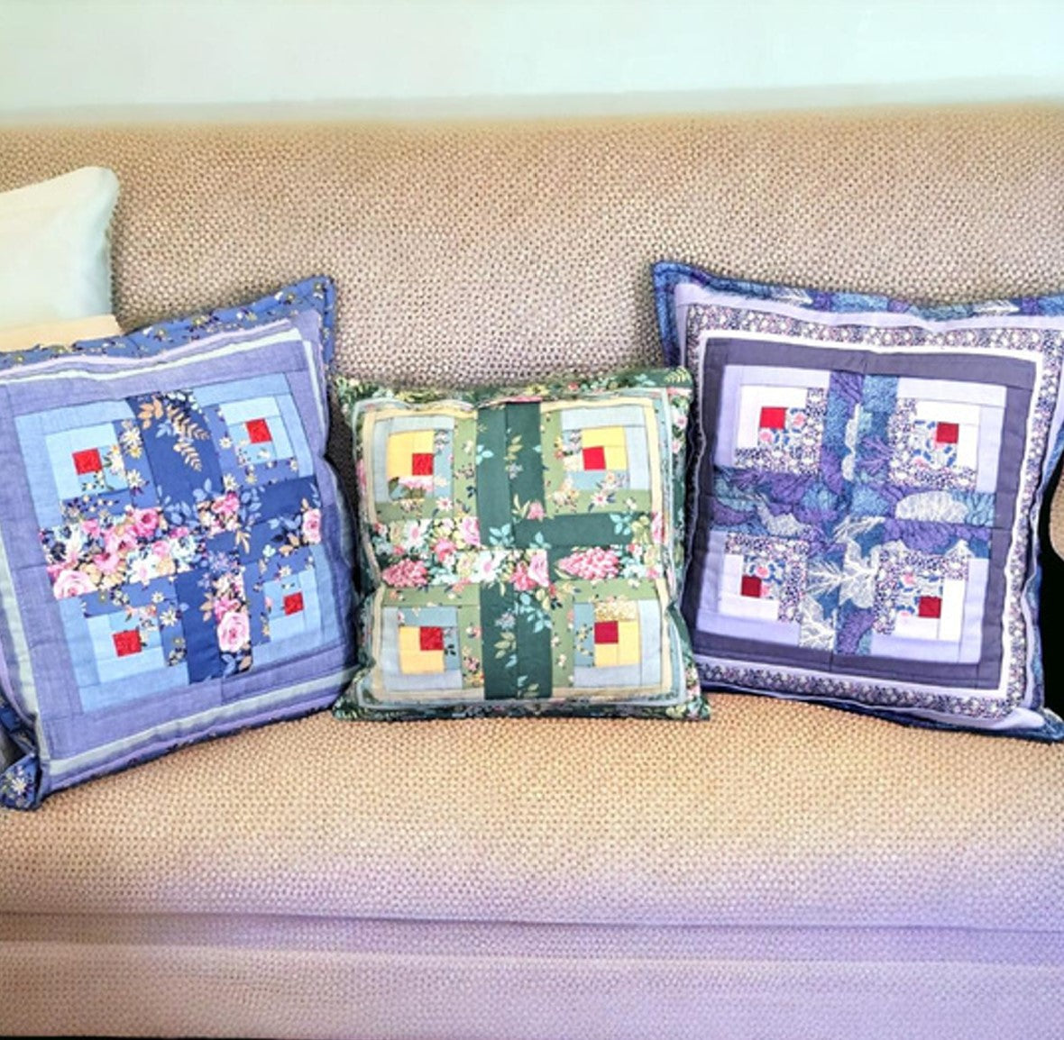 Manx Log Cabin Four Block Cushion Panel by Netty Made.